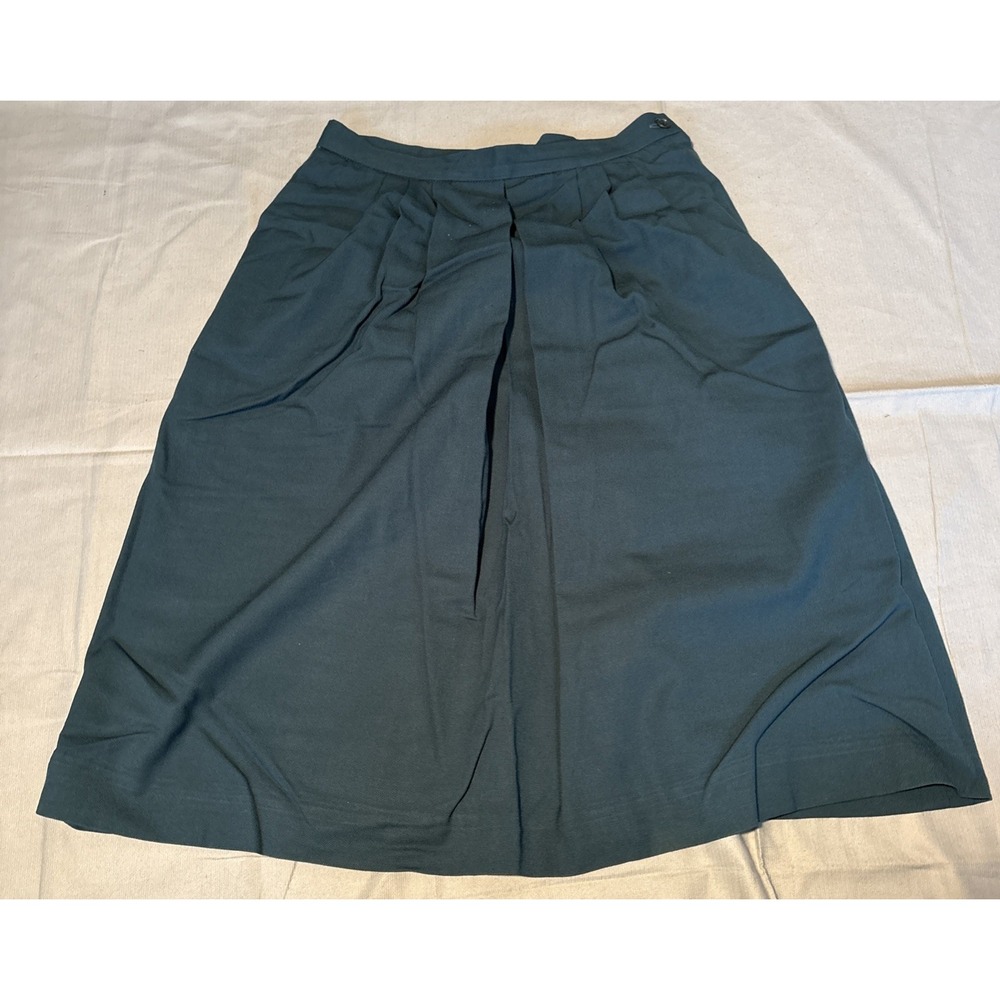 David Brooks Ltd Vintage 100% Pure Wool Teal Green Pleated Midi Skirt Womens 14